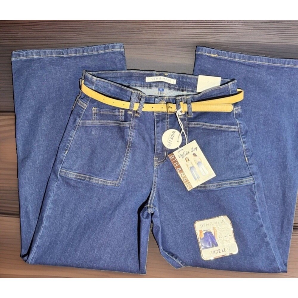 NWT 9th & Main High-Rise Wide Leg Jeans Size 12 with Tan Belt